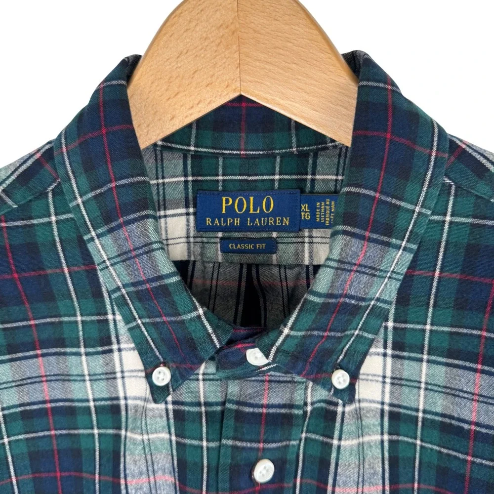 Polo Ralph Lauren Mens XL Classic Fit Plaid Flannel Button Down Shirt Green Navy